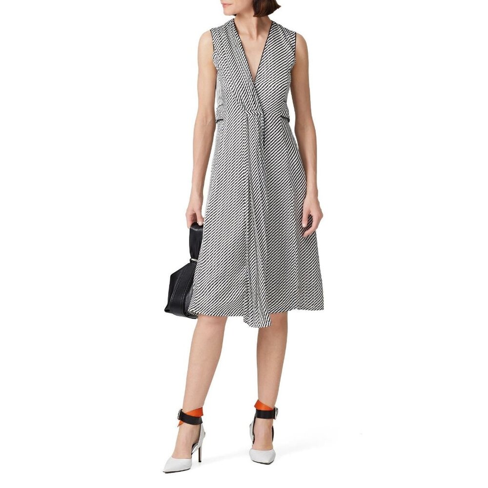 Deborah Lyons Ashley Midi Dress V-Neck Black & White Striped Size 16 MSRP $980